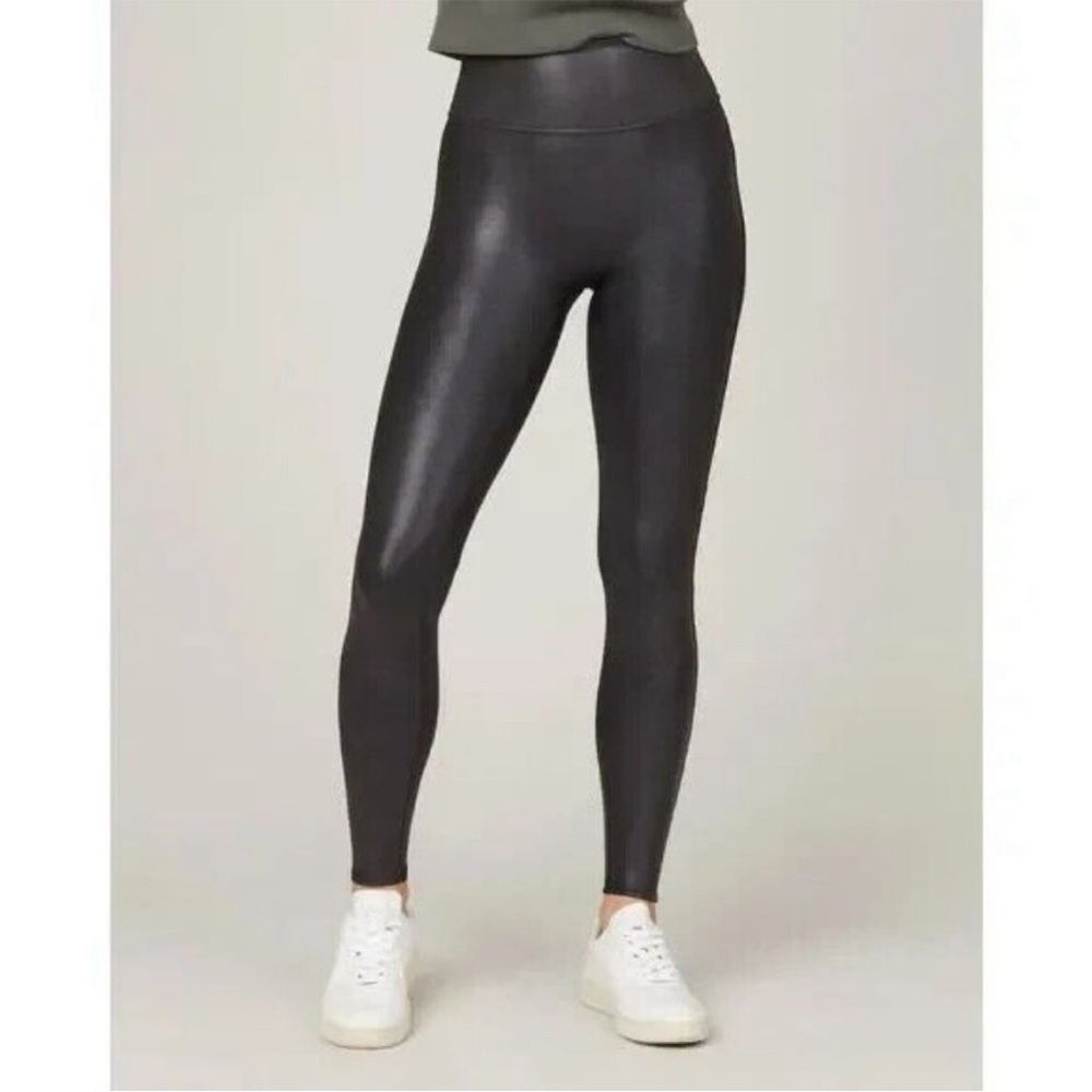 Serra Faux Leather Leggings Elastic Waist Stretch Black Size Small